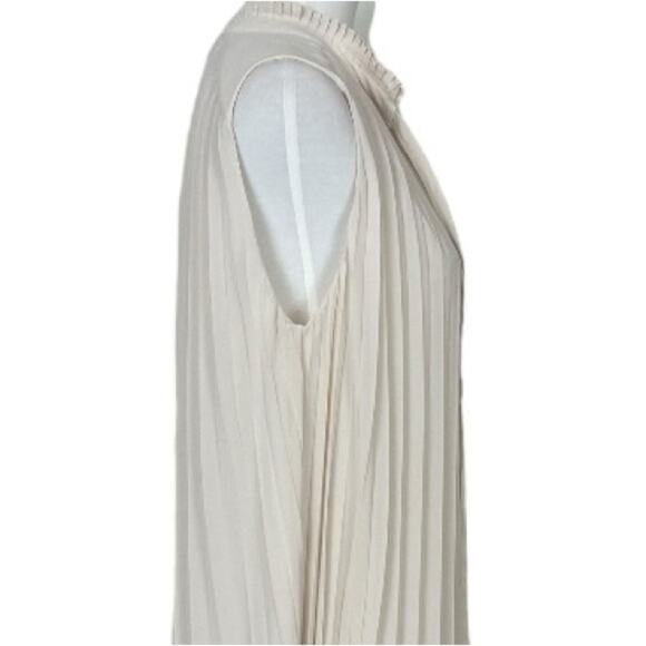 H&M Midi Dress Pleated Tie V-neck Cream Ivory Lined Chiffon Women’s Size Large - Picture 8 of 11